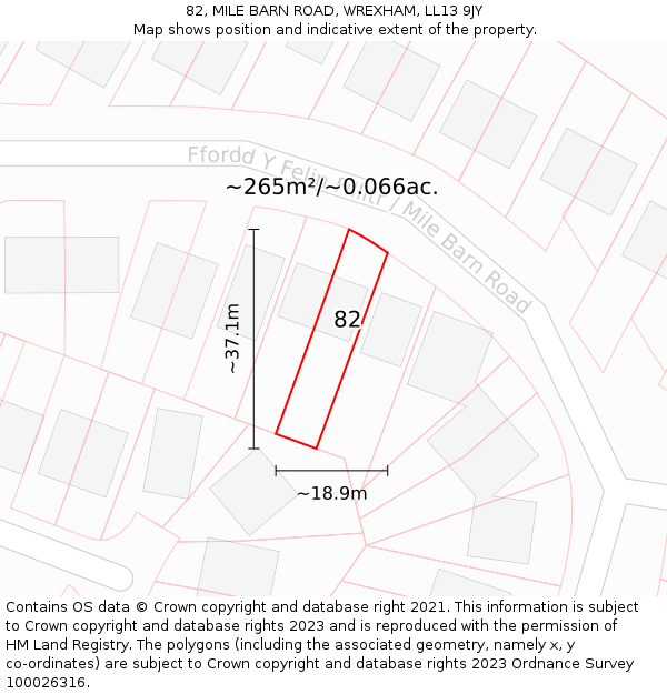 82, MILE BARN ROAD, WREXHAM, LL13 9JY: Plot and title map