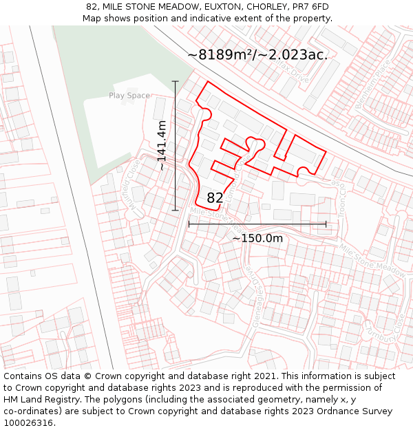 82, MILE STONE MEADOW, EUXTON, CHORLEY, PR7 6FD: Plot and title map