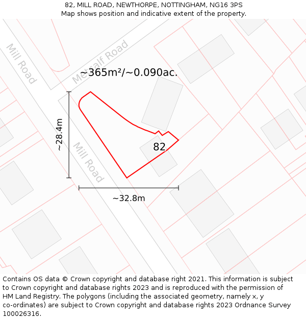 82, MILL ROAD, NEWTHORPE, NOTTINGHAM, NG16 3PS: Plot and title map