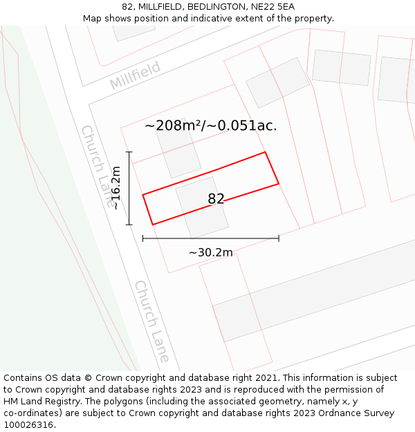 82, MILLFIELD, BEDLINGTON, NE22 5EA: Plot and title map