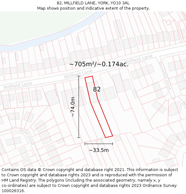 82, MILLFIELD LANE, YORK, YO10 3AL: Plot and title map