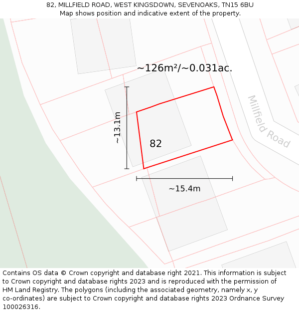 82, MILLFIELD ROAD, WEST KINGSDOWN, SEVENOAKS, TN15 6BU: Plot and title map
