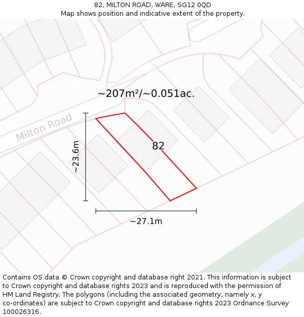 82, MILTON ROAD, WARE, SG12 0QD: Plot and title map