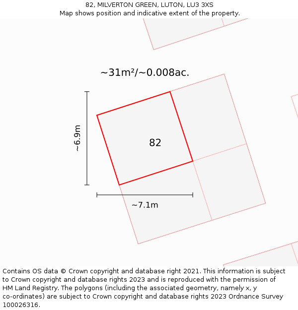 82, MILVERTON GREEN, LUTON, LU3 3XS: Plot and title map