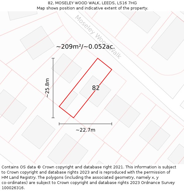 82, MOSELEY WOOD WALK, LEEDS, LS16 7HG: Plot and title map