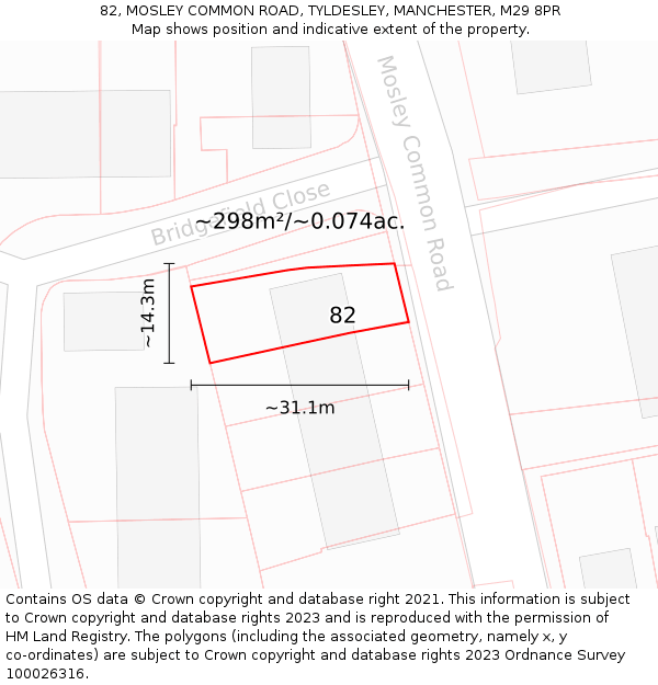 82, MOSLEY COMMON ROAD, TYLDESLEY, MANCHESTER, M29 8PR: Plot and title map