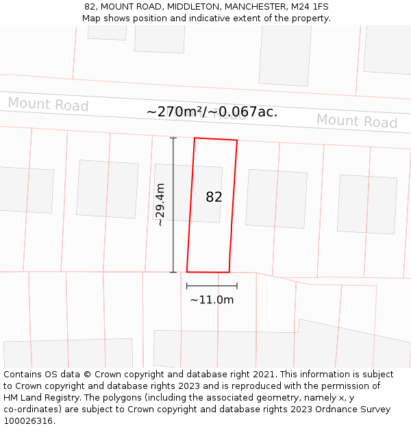 82, MOUNT ROAD, MIDDLETON, MANCHESTER, M24 1FS: Plot and title map