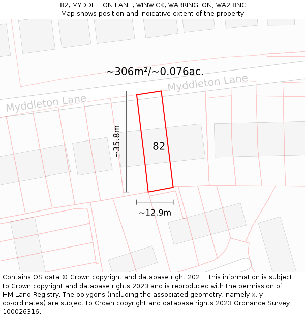 82, MYDDLETON LANE, WINWICK, WARRINGTON, WA2 8NG: Plot and title map