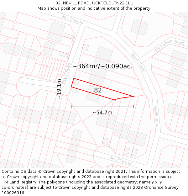 82, NEVILL ROAD, UCKFIELD, TN22 1LU: Plot and title map