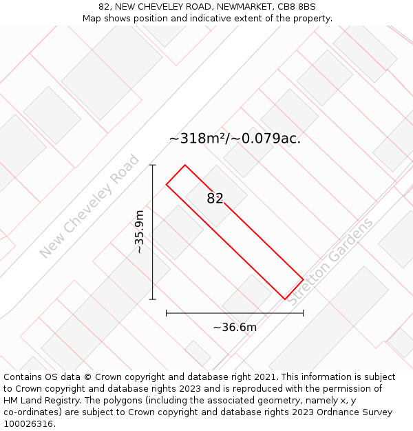 82, NEW CHEVELEY ROAD, NEWMARKET, CB8 8BS: Plot and title map