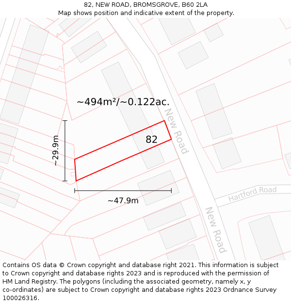 82, NEW ROAD, BROMSGROVE, B60 2LA: Plot and title map