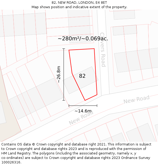 82, NEW ROAD, LONDON, E4 8ET: Plot and title map