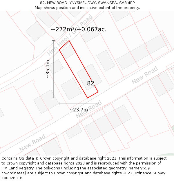 82, NEW ROAD, YNYSMEUDWY, SWANSEA, SA8 4PP: Plot and title map