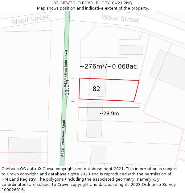 82, NEWBOLD ROAD, RUGBY, CV21 2NQ: Plot and title map