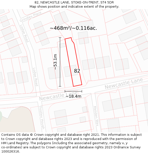 82, NEWCASTLE LANE, STOKE-ON-TRENT, ST4 5DR: Plot and title map