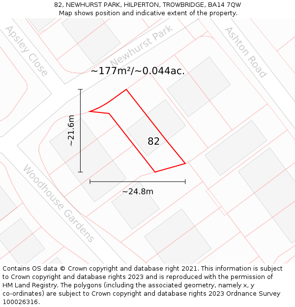 82, NEWHURST PARK, HILPERTON, TROWBRIDGE, BA14 7QW: Plot and title map