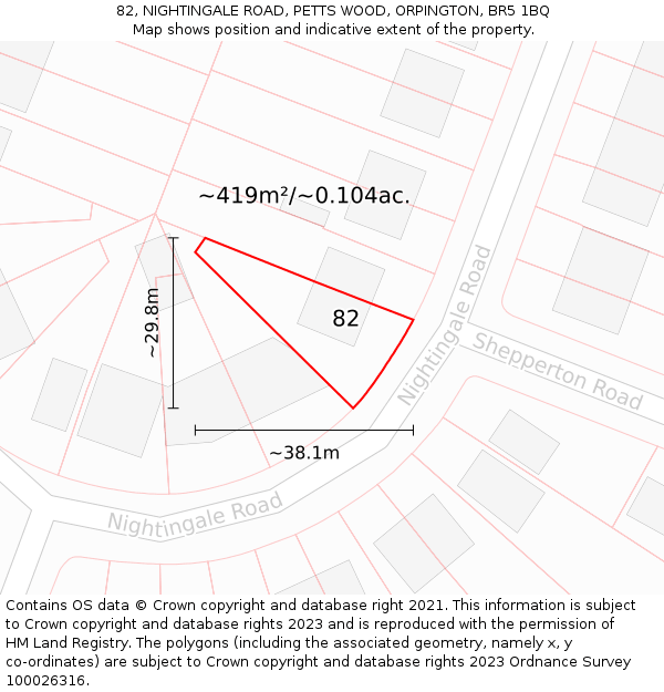 82, NIGHTINGALE ROAD, PETTS WOOD, ORPINGTON, BR5 1BQ: Plot and title map