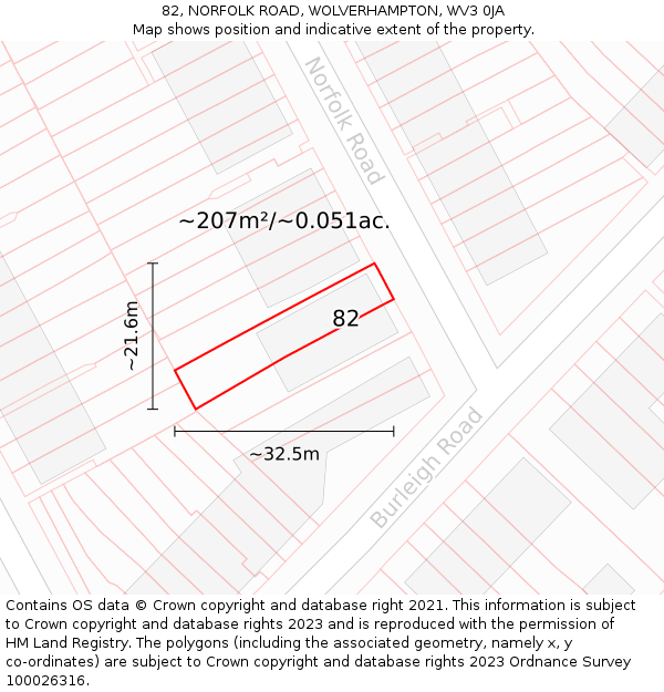 82, NORFOLK ROAD, WOLVERHAMPTON, WV3 0JA: Plot and title map