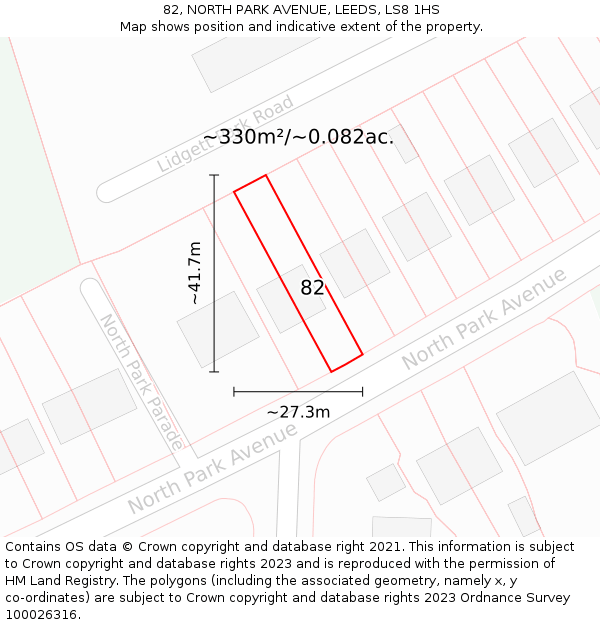 82, NORTH PARK AVENUE, LEEDS, LS8 1HS: Plot and title map