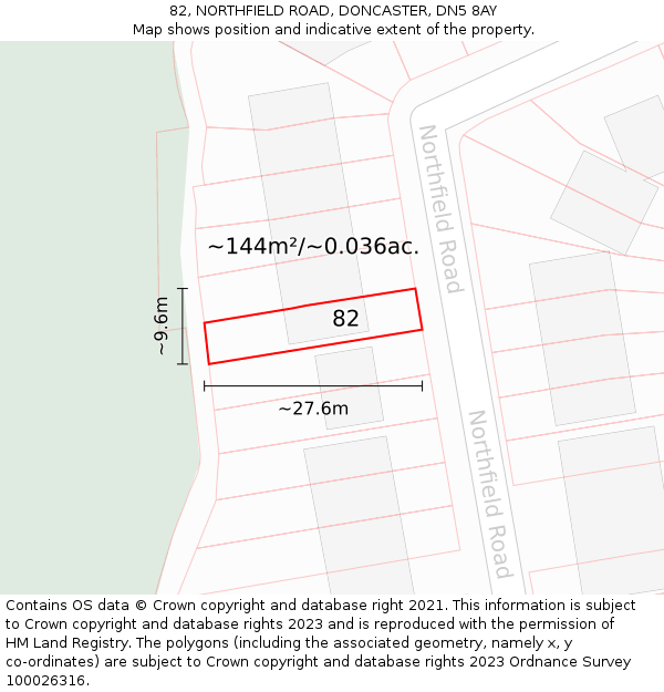 82, NORTHFIELD ROAD, DONCASTER, DN5 8AY: Plot and title map