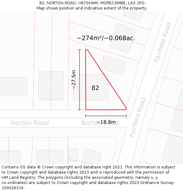 82, NORTON ROAD, HEYSHAM, MORECAMBE, LA3 1PG: Plot and title map