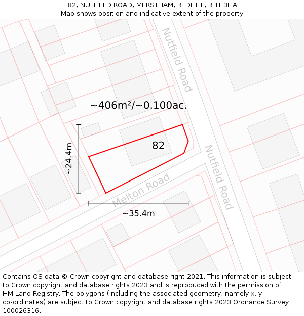 82, NUTFIELD ROAD, MERSTHAM, REDHILL, RH1 3HA: Plot and title map