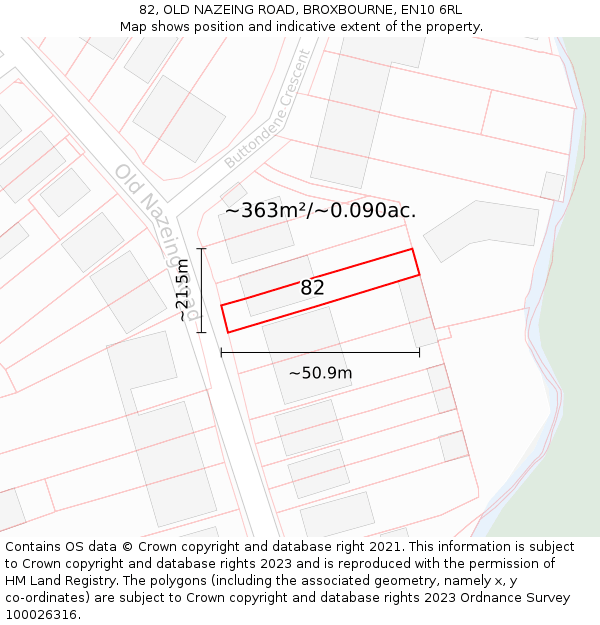 82, OLD NAZEING ROAD, BROXBOURNE, EN10 6RL: Plot and title map