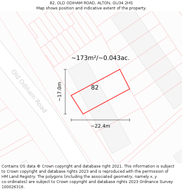 82, OLD ODIHAM ROAD, ALTON, GU34 2HS: Plot and title map