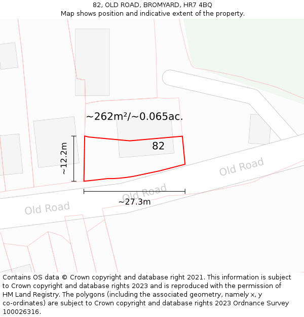 82, OLD ROAD, BROMYARD, HR7 4BQ: Plot and title map