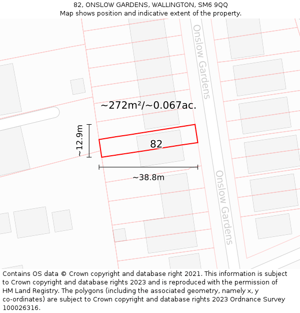 82, ONSLOW GARDENS, WALLINGTON, SM6 9QQ: Plot and title map