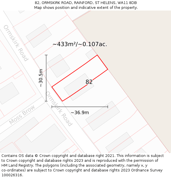 82, ORMSKIRK ROAD, RAINFORD, ST HELENS, WA11 8DB: Plot and title map