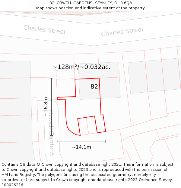 82, ORWELL GARDENS, STANLEY, DH9 6QA: Plot and title map