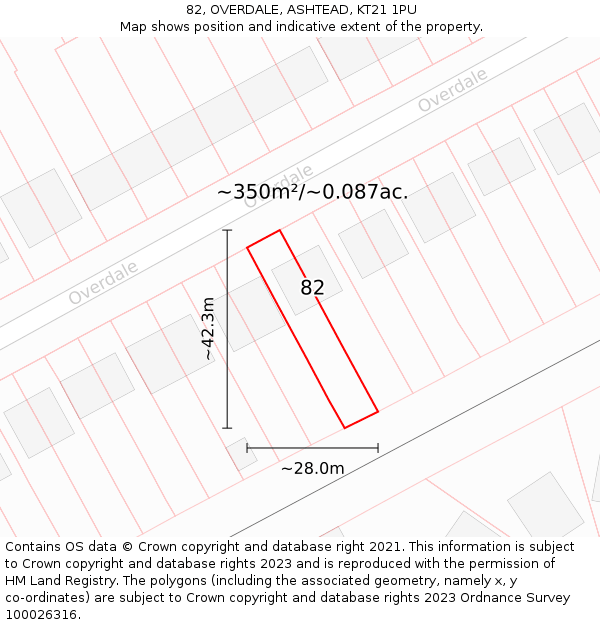 82, OVERDALE, ASHTEAD, KT21 1PU: Plot and title map