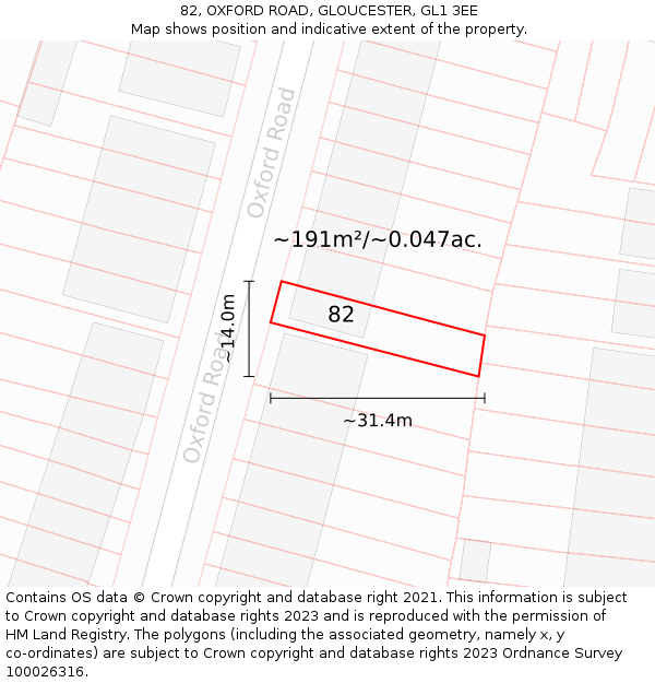 82, OXFORD ROAD, GLOUCESTER, GL1 3EE: Plot and title map