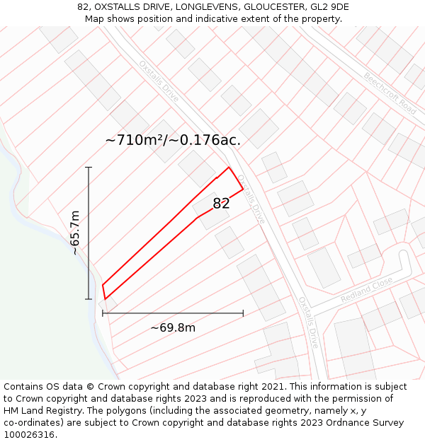 82, OXSTALLS DRIVE, LONGLEVENS, GLOUCESTER, GL2 9DE: Plot and title map