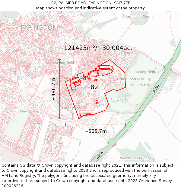 82, PALMER ROAD, FARINGDON, SN7 7FR: Plot and title map
