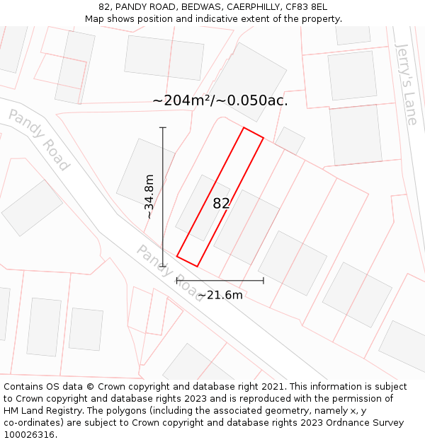 82, PANDY ROAD, BEDWAS, CAERPHILLY, CF83 8EL: Plot and title map
