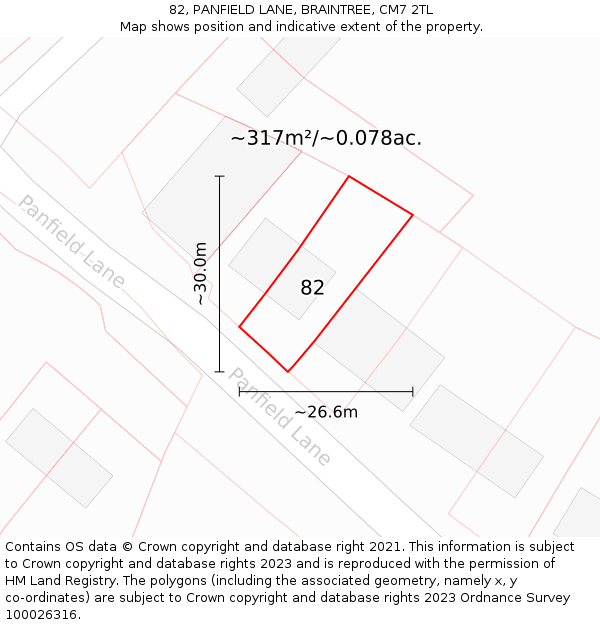82, PANFIELD LANE, BRAINTREE, CM7 2TL: Plot and title map