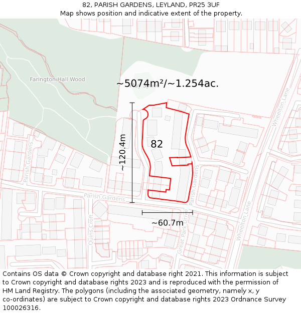 82, PARISH GARDENS, LEYLAND, PR25 3UF: Plot and title map