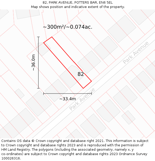 82, PARK AVENUE, POTTERS BAR, EN6 5EL: Plot and title map