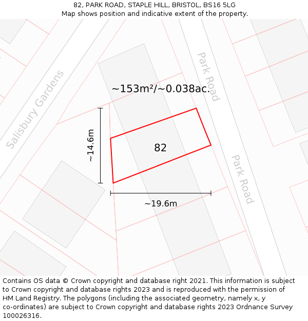 82, PARK ROAD, STAPLE HILL, BRISTOL, BS16 5LG: Plot and title map