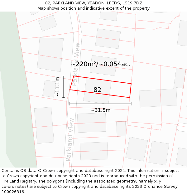 82, PARKLAND VIEW, YEADON, LEEDS, LS19 7DZ: Plot and title map