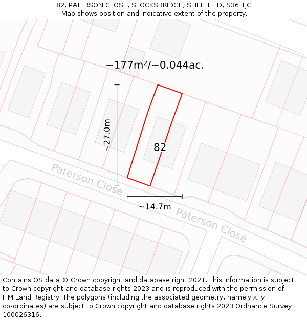 82, PATERSON CLOSE, STOCKSBRIDGE, SHEFFIELD, S36 1JG: Plot and title map