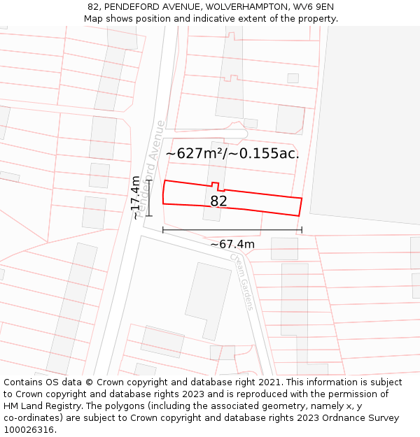 82, PENDEFORD AVENUE, WOLVERHAMPTON, WV6 9EN: Plot and title map