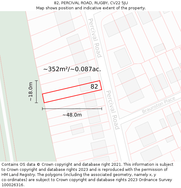 82, PERCIVAL ROAD, RUGBY, CV22 5JU: Plot and title map