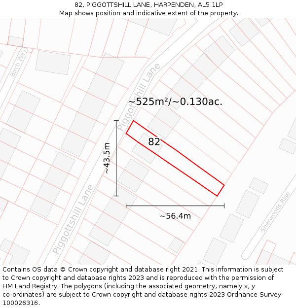 82, PIGGOTTSHILL LANE, HARPENDEN, AL5 1LP: Plot and title map