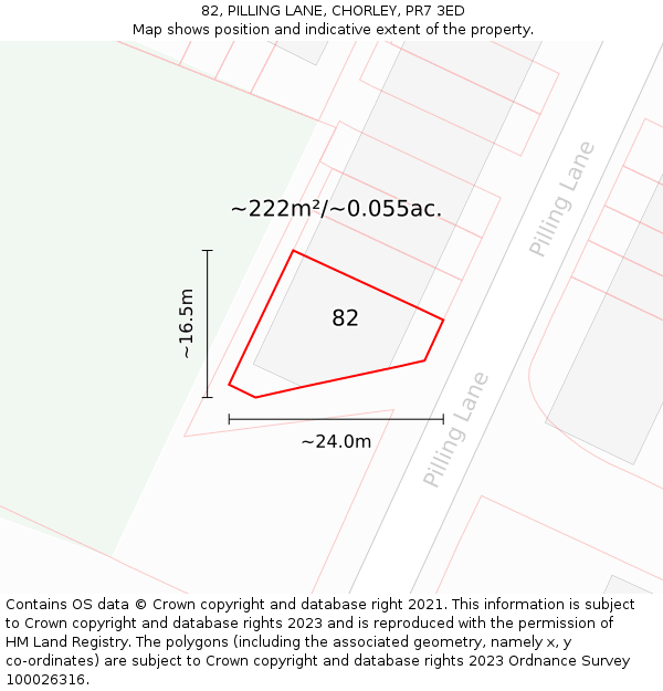 82, PILLING LANE, CHORLEY, PR7 3ED: Plot and title map