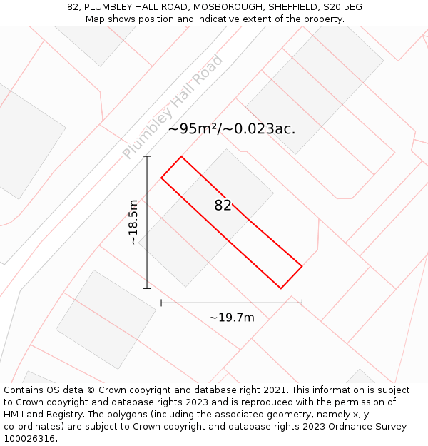 82, PLUMBLEY HALL ROAD, MOSBOROUGH, SHEFFIELD, S20 5EG: Plot and title map
