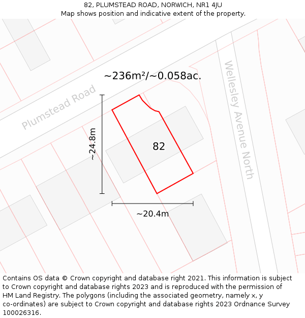 82, PLUMSTEAD ROAD, NORWICH, NR1 4JU: Plot and title map