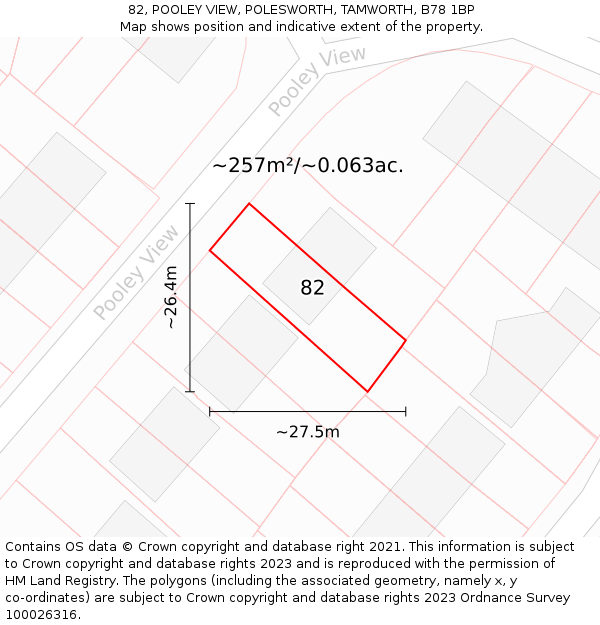 82, POOLEY VIEW, POLESWORTH, TAMWORTH, B78 1BP: Plot and title map